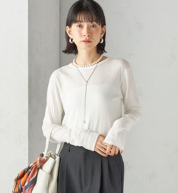 SHIPS for women「【SHIPS別注】miller: シアー ヘンリー ネック ロング スリーブ TEE」|Tシャツ・カットソー|