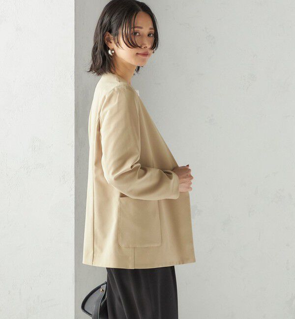 SHIPS for women「〈吸水速乾 / 防シワ加工 / 洗濯機可能〉スーティング ジャージー カラーレス ジャケット」|ノーカラージャケット|