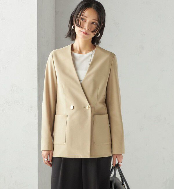 SHIPS for women「〈吸水速乾 / 防シワ加工 / 洗濯機可能〉スーティング ジャージー カラーレス ジャケット」|ノーカラージャケット|