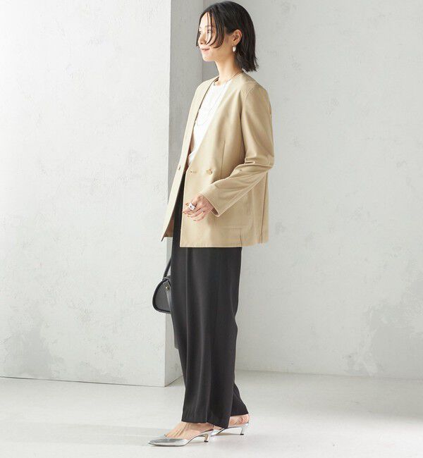 SHIPS for women「〈吸水速乾 / 防シワ加工 / 洗濯機可能〉スーティング ジャージー カラーレス ジャケット」|ノーカラージャケット|