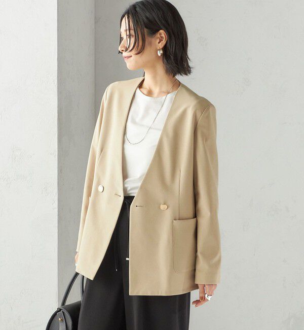 SHIPS for women「〈吸水速乾 / 防シワ加工 / 洗濯機可能〉スーティング ジャージー カラーレス ジャケット」|ノーカラージャケット|