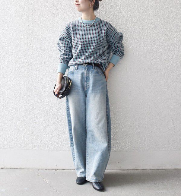 SHIPS any「SHIPS any:〈手洗い可能〉モールヤーン クルーネック ロゴ 千鳥柄 プルオーバー」|ニット・セーター|