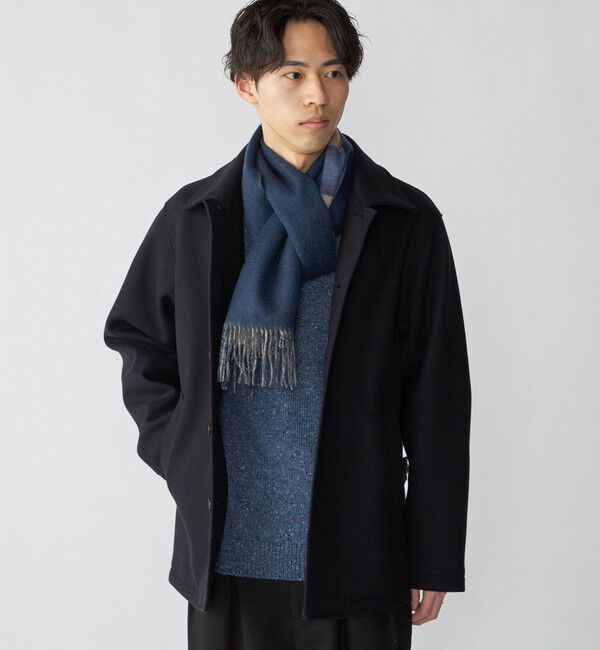 SHIPS「SHIPS: カシミヤ ダブルフェイス チェック マフラー」|マフラー|ブルー