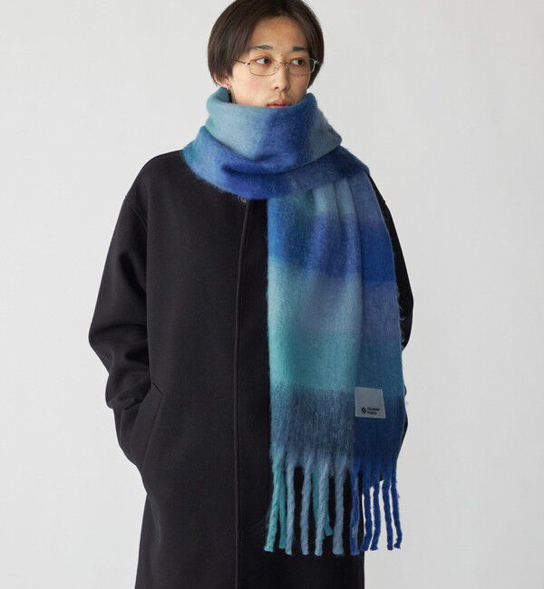 SHIPS「City Ambient Products: シャギー チェック ボリューム マフラー」|マフラー|ブルー