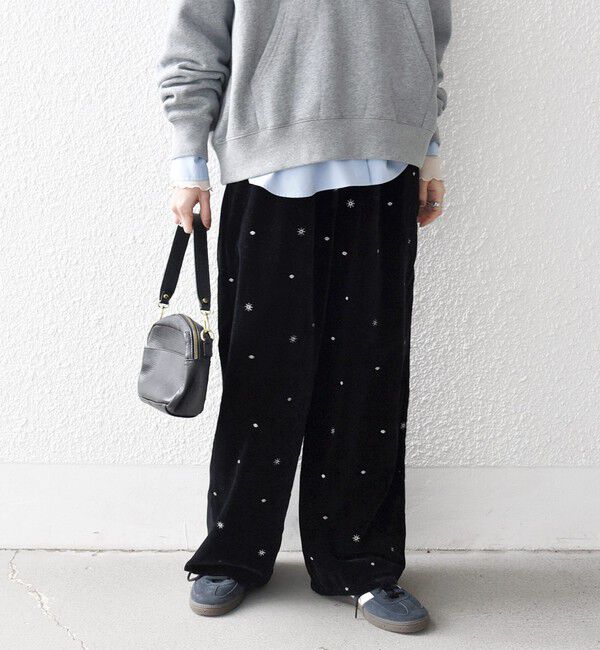 SHIPS any「SHIPS any:〈手洗い可能〉ポリエステル ベロア 刺繍 ストレート ワイド パンツ」|その他|