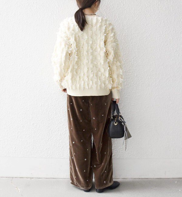 SHIPS any「SHIPS any:〈手洗い可能〉ポリエステル ベロア 刺繍 ストレート ワイド パンツ」|その他|