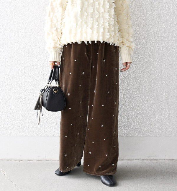 SHIPS any「SHIPS any:〈手洗い可能〉ポリエステル ベロア 刺繍 ストレート ワイド パンツ」|その他|
