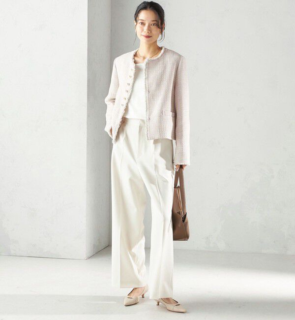 SHIPS for women「トライスピン 杢 ツイード パール モチーフ ボタン ジャケット（セレモニー対応可）」|ノーカラージャケット|