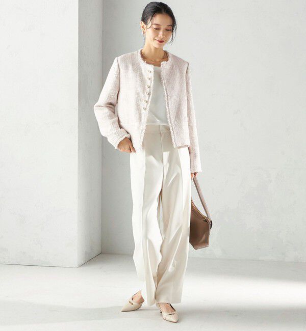 SHIPS for women「トライスピン 杢 ツイード パール モチーフ ボタン ジャケット（セレモニー対応可）」|ノーカラージャケット|