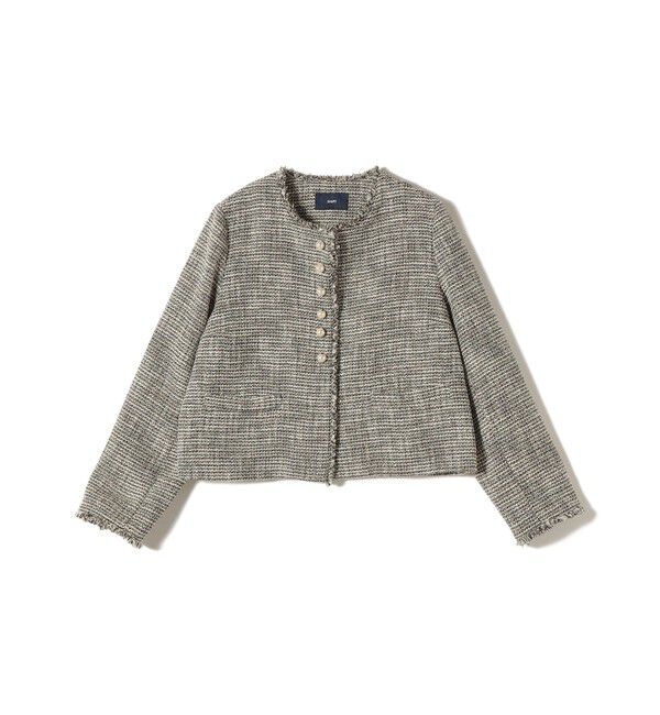 SHIPS for women「トライスピン 杢 ツイード パール モチーフ ボタン ジャケット（セレモニー対応可）」|ノーカラージャケット|