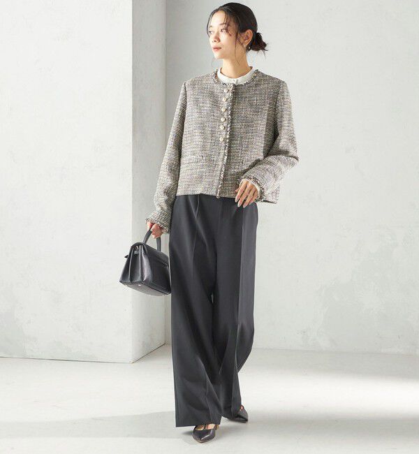 SHIPS for women「トライスピン 杢 ツイード パール モチーフ ボタン ジャケット（セレモニー対応可）」|ノーカラージャケット|