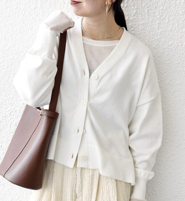 SHIPS any「SHIPS any:〈手洗い可能〉コットン ミックス Vネック コンパクト カーディガン」|カーディガン|ホワイト