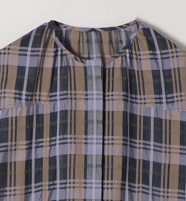 quaranciel「quaranciel:〈手洗い可能〉シアー チェック クルーネック ギャザー ワンピース」|ワンピース|