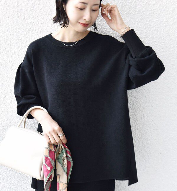 SHIPS for women「〈手洗い可能〉ダブル フェイス ニット リブ コンビ プルオーバー」|Tシャツ・カットソー|ブラック