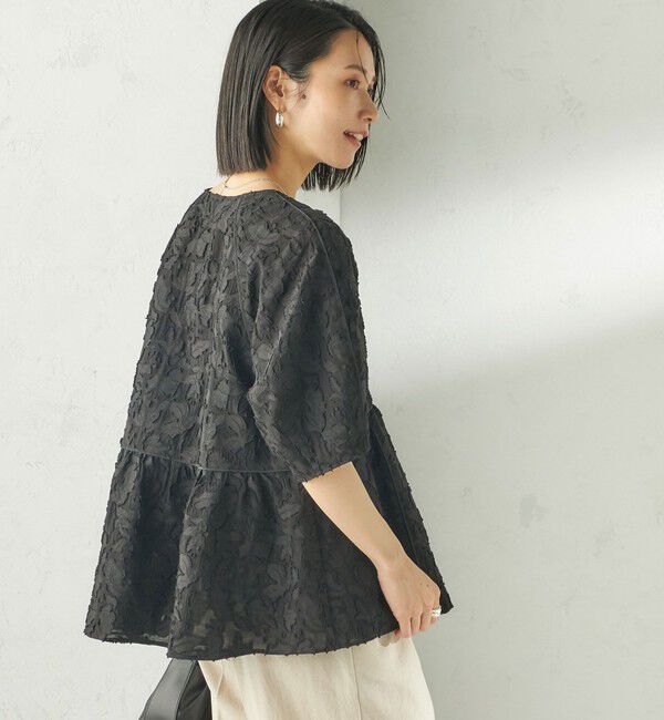 SHIPS for women「〈手洗い可能〉ジャカード ペプラム ブラウス」|シャツ・ブラウス|ブラック