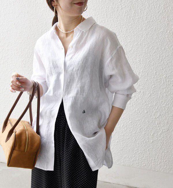 SHIPS any「SHIPS any:〈洗濯機可能〉リネン 刺繍 レギュラー ルーズ シャツ」|シャツ・ブラウス|ホワイト