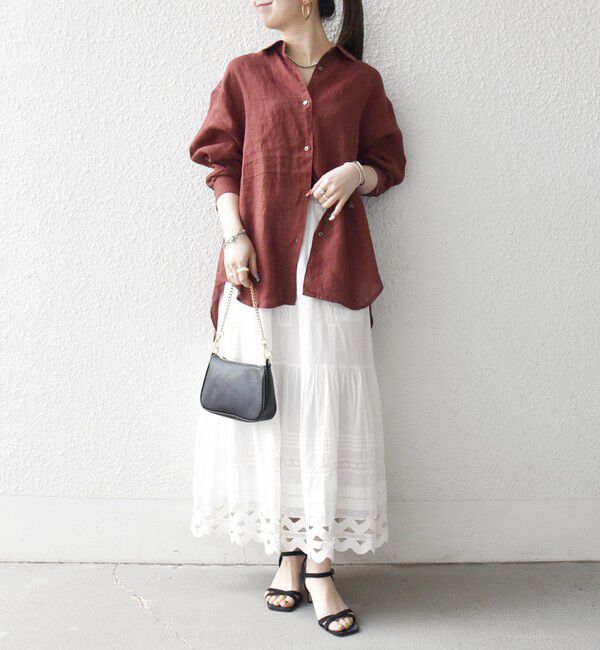 SHIPS any「SHIPS any:〈洗濯機可能〉リネン 刺繍 レギュラー ルーズ シャツ」|シャツ・ブラウス|