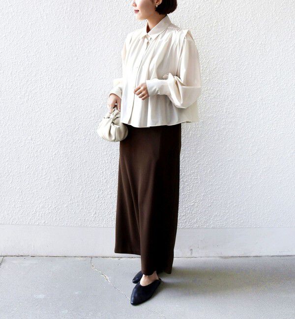 SHIPS for women「堀田茜&times;SHIPS:〈接触冷感/撥水/洗濯機可能〉TEXBRID(R) ギャザー ブラウス」|シャツ・ブラウス|