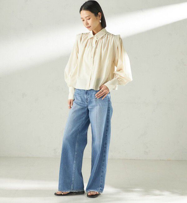 SHIPS for women「堀田茜&times;SHIPS:〈接触冷感/撥水/洗濯機可能〉TEXBRID(R) ギャザー ブラウス」|シャツ・ブラウス|