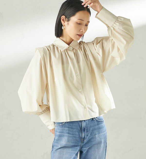 SHIPS for women「堀田茜&times;SHIPS:〈接触冷感/撥水/洗濯機可能〉TEXBRID(R) ギャザー ブラウス」|シャツ・ブラウス|