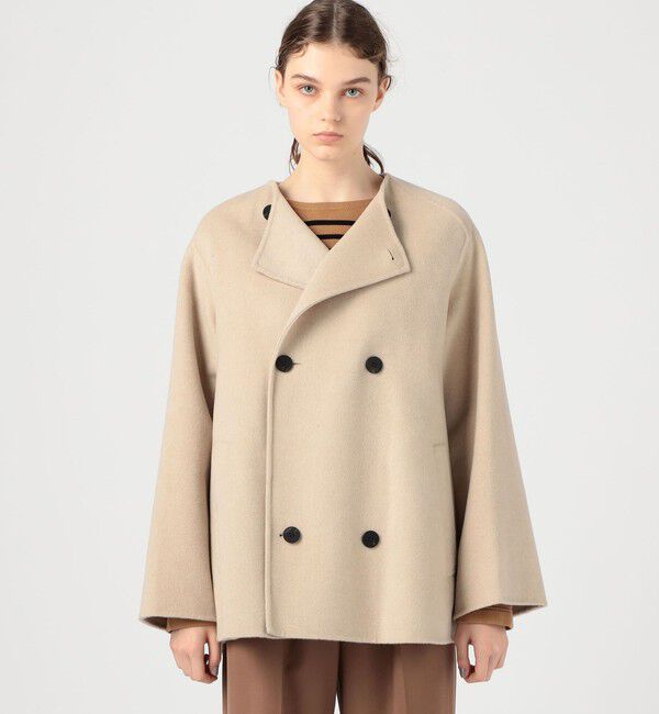 GALERIE VIE「ウールダブルフェイス カラーレス ショートトレンチコート」|ノーカラーコート|