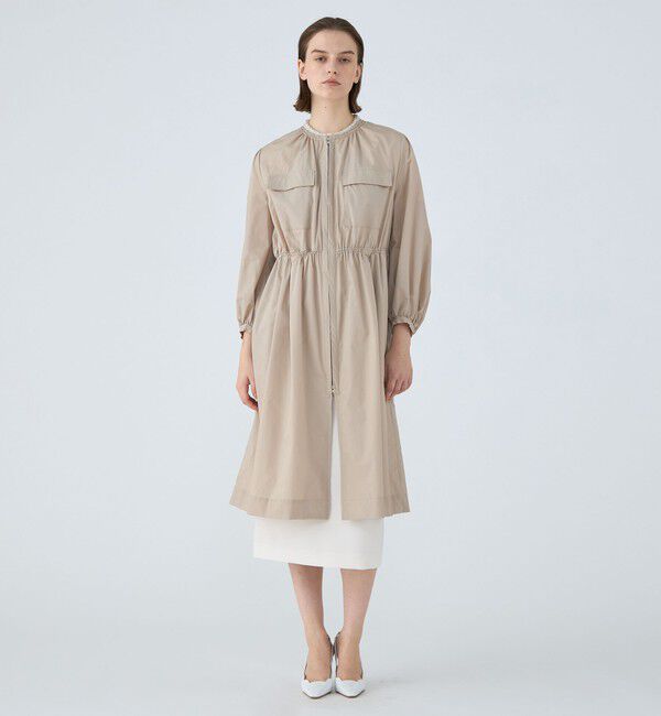 Ballsey「ライトタフタ ジップアップロングコート」|ノーカラーコート|