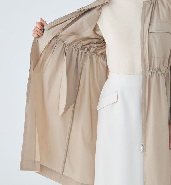 Ballsey「ライトタフタ ジップアップロングコート」|ノーカラーコート|