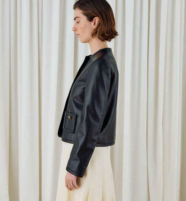 DES PRES「ラムレザー クルーネックジャケット」|ノーカラージャケット|