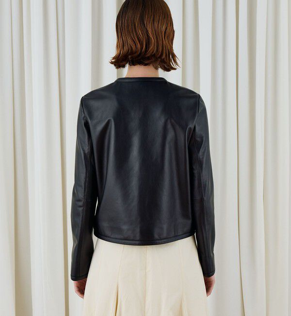 DES PRES「ラムレザー クルーネックジャケット」|ノーカラージャケット|