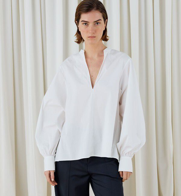 DES PRES「コットンストレッチポプリン ボリュームスリーブブラウス」|シャツ・ブラウス|