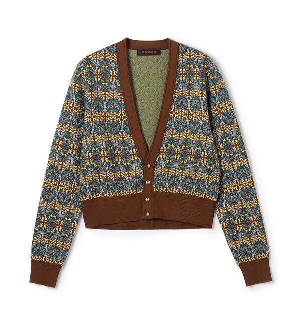 CABaN「コットンカシミヤストレッチ ジャカードプリントVネックカーディガン」|カーディガン|48 ダークブラウン系