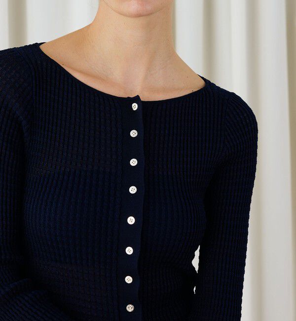 DES PRES「コットンアセテートリブ ボートネックカーディガン」|カーディガン|