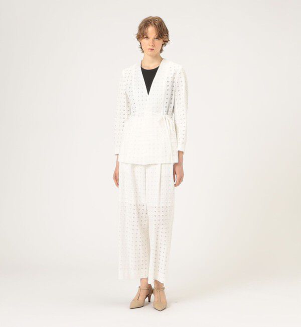 Ballsey「コットンエンブロイダリー Vカラージャケット」|ノーカラージャケット|