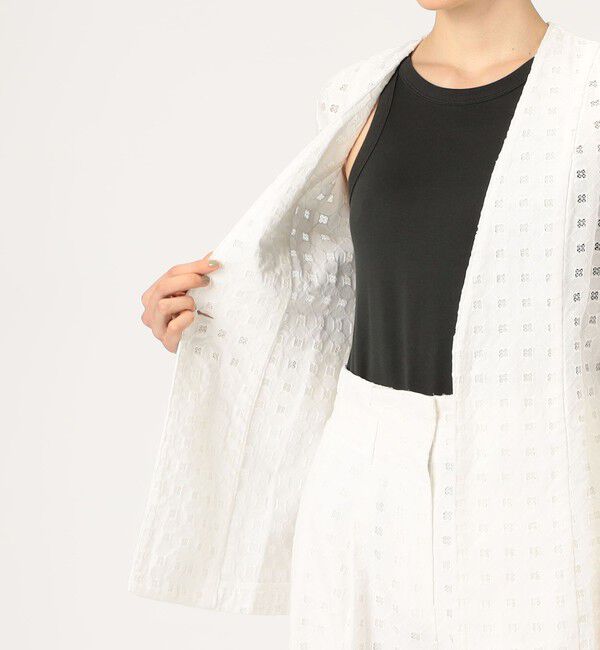 Ballsey「コットンエンブロイダリー Vカラージャケット」|ノーカラージャケット|