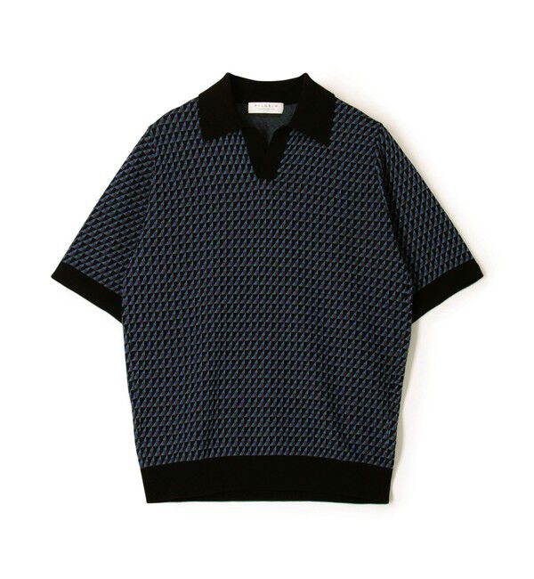 TOMORROWLAND MENS「コットンリネンナイロン ジオメトリック ハーフスリーブ プルオーバーニット」|ニット・セーター|18ブルー系