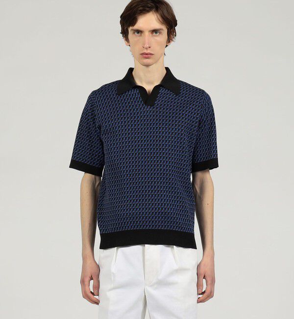 TOMORROWLAND MENS「コットンリネンナイロン ジオメトリック ハーフスリーブ プルオーバーニット」|ニット・セーター|