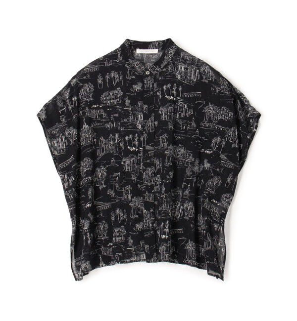 GALERIE VIE「LandScapeシルクストレッチ スタンドネックボックスシャツ」|シャツ・ブラウス|18 ブラック系