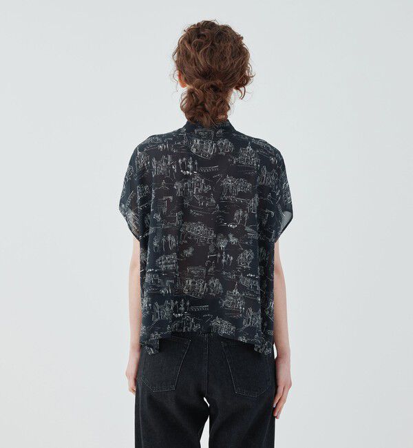 GALERIE VIE「LandScapeシルクストレッチ スタンドネックボックスシャツ」|シャツ・ブラウス|