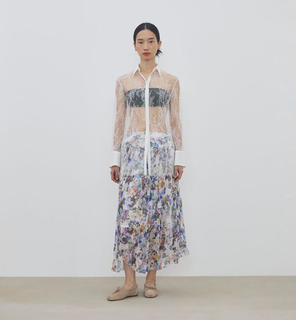 DES PRES「ブルームスケーププリント ギャザーマキシスカート」|フレア|