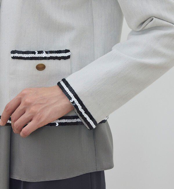 DES PRES「コットンオックスフォード スパンコールブレードジャケット」|ノーカラージャケット|
