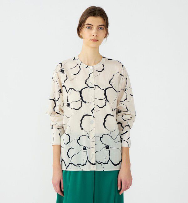 Ballsey「ドローイングフラワープリント サイドギャザーブラウス」|シャツ・ブラウス|