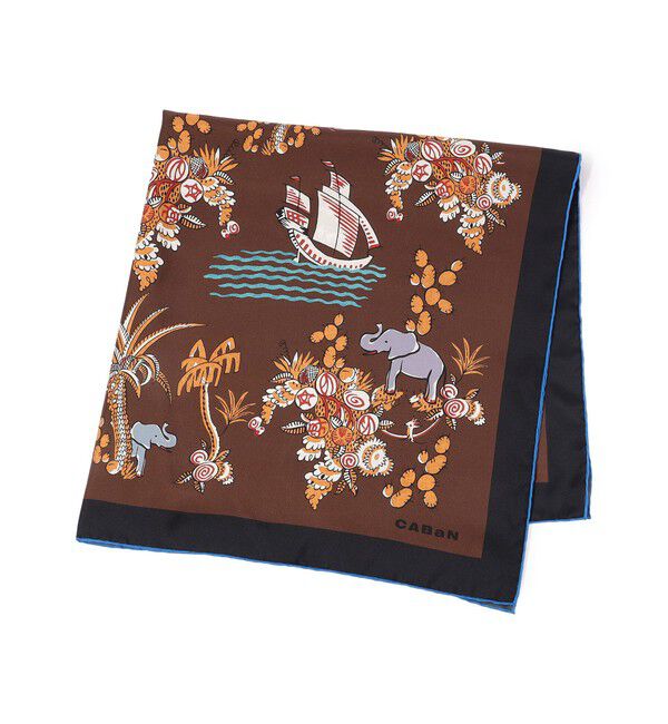 CABaN「Zoo シルクプリントスカーフ」|バンダナ・スカーフ|48 ダークブラウン系