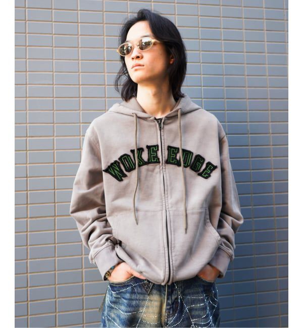JOINT WORKS「WOKE EDGE / ウォークエッジ Faded Embroidery Zip Up Hoodie」|スウェット・ジャージ|ブラウン