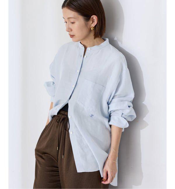 IENA「《一部カラーWEB限定》ラミーリヨセルバンドカラーシャツ」|シャツ・ブラウス|サックスブルー