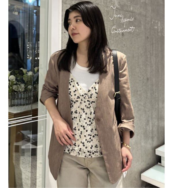 SLOBE IENA「メランジュヘリンボーンカラーレスジャケット」|ノーカラージャケット|