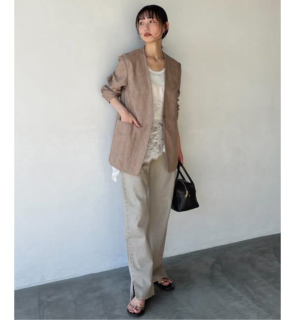 SLOBE IENA「メランジュヘリンボーンカラーレスジャケット」|ノーカラージャケット|