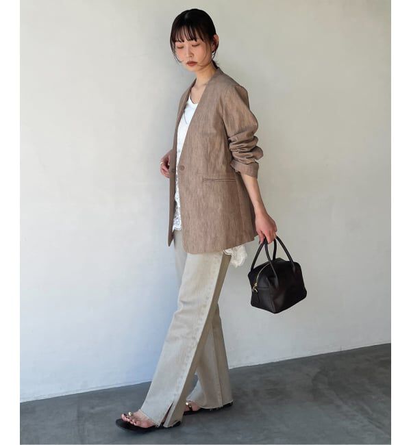 SLOBE IENA「メランジュヘリンボーンカラーレスジャケット」|ノーカラージャケット|