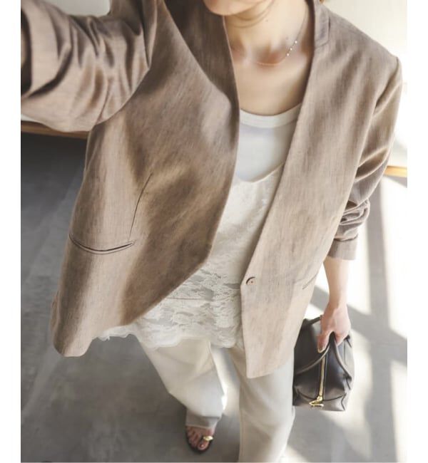 SLOBE IENA「メランジュヘリンボーンカラーレスジャケット」|ノーカラージャケット|