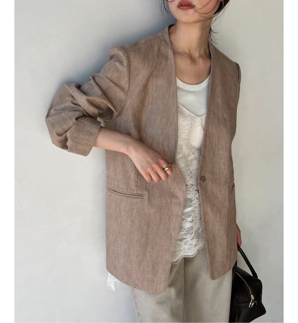 SLOBE IENA「メランジュヘリンボーンカラーレスジャケット」|ノーカラージャケット|