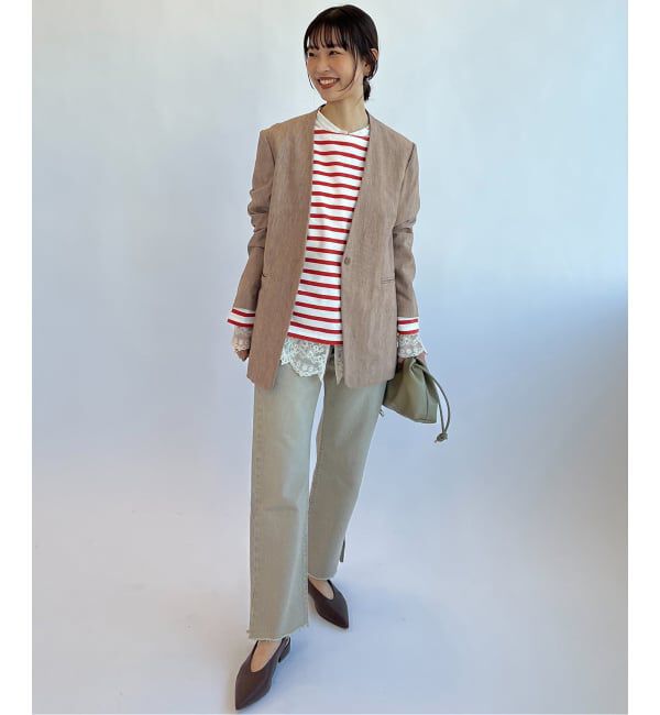 SLOBE IENA「メランジュヘリンボーンカラーレスジャケット」|ノーカラージャケット|